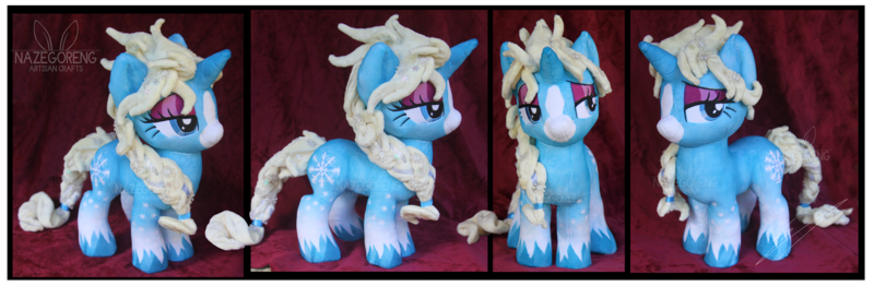 Size: 1600x524 | Tagged: safe, artist:nazegoreng, derpibooru import, oc, unofficial characters only, pony, unicorn, elsa, female, frozen (movie), irl, mare, photo, plushie