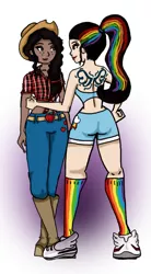 Size: 441x800 | Tagged: artist:vicky-v, clothes, cosplay, costume, crossover, derpibooru import, gwen, human, humanized, merlin (tv series), morgana, natural hair color, rainbow dash, safe, tattoo