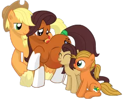 Size: 13500x10800 | Tagged: safe, artist:xniclord789x, derpibooru import, applejack, oc, oc:fiji appleoak, oc:niku, oc:raisin brandy, absurd resolution, applejack (male), canon x oc, female, filly, male, nikack, offspring, parent:applejack, parent:applejack (male), parent:oc:niku, parents:canon x oc, parents:nikack, pregnant, rule 63, shipping, simple background, straight, transparent background