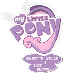 Size: 1779x2082 | Tagged: safe, artist:prettycupcakes, artist:vladimirmacholzraum, derpibooru import, edit, sweetie belle, bat pony, pony, vampire, bats!, bat ponified, best pony, logo, logo edit, my little pony logo, race swap, simple background, sweetie bat, transparent background