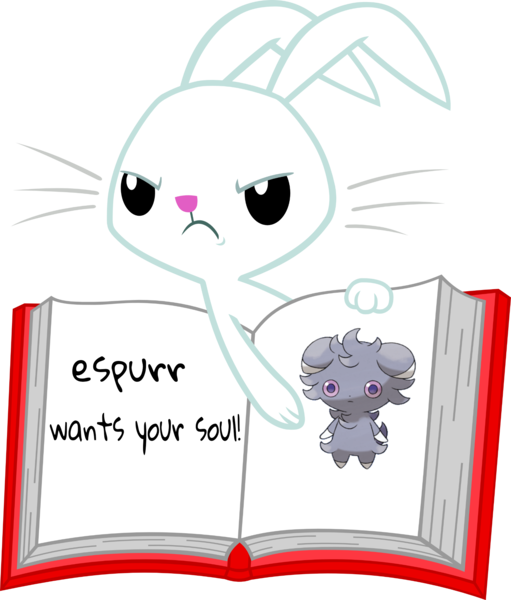 Size: 1743x2048 | Tagged: angel bunny, angel's magic book, book, derpibooru import, espurr, exploitable meme, failed meme, meme, pokémon, safe