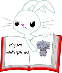 Size: 1743x2048 | Tagged: angel bunny, angel's magic book, book, derpibooru import, espurr, exploitable meme, failed meme, meme, pokémon, safe