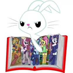 Size: 600x600 | Tagged: angel bunny, angel's magic book, applejack, artist:ratachu666, derpibooru import, failed meme, fluttershy, pinkie pie, rainbow dash, rarity, suggestive