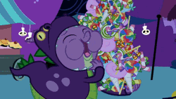 Size: 500x281 | Tagged: safe, derpibooru import, screencap, pinkie pie, spike, twilight sparkle, twilight sparkle (alicorn), alicorn, dragon, earth pony, pony, unicorn, equestria girls, it's about time, luna eclipsed, princess twilight sparkle (episode), animated, blushing, bump, candy, compilation, eyes closed, faceful of ass, female, food, ice cream, magic mirror, male, mare, mirror, spike running into twilight's rear, wide eyes