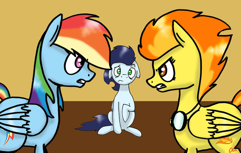 Size: 1024x651 | Tagged: safe, artist:lrusu, derpibooru import, rainbow dash, soarin', spitfire, female, male, shipping, soarindash, straight