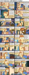 Size: 1282x3304 | Tagged: safe, derpibooru import, button mash, oc, oc:cream heart, earth pony, pony, comic:celestia's servant interview, bedroom eyes, cans, caption, colt, comic, cooking, cs captions, female, floppy ears, foal, food, french fries, interview, ketchup, kitchen, male, mare, sauce