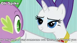 Size: 960x540 | Tagged: abuse, caption, derpibooru import, edit, edited screencap, evil, frozen (movie), heartbreak, if only somebody loved you, image macro, meme, raribitch, rarity, safe, screencap, secret of my excess, shipping denied, spike, spikeabuse, text