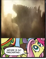 Size: 797x1024 | Tagged: derpibooru import, exploitable meme, fluttershy, godzilla, godzilla 2014, godzilla (series), idw, kaiju, meme, nature is so fascinating, obligatory pony, safe