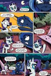 Size: 3000x4500 | Tagged: angry, artist:lovelyneckbeard, cake, camping trip, camping trip: comic, comic, derpibooru import, fight, food, i can't believe it's not idw, missing accessory, princess luna, rarity, safe, tent, voice actor joke