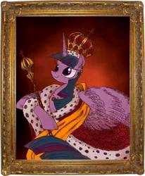 Size: 1100x1338 | Tagged: safe, artist:spromultis, derpibooru import, twilight sparkle, twilight sparkle (alicorn), alicorn, pony, crown, ermine, female, jewelry, mare, painting, regalia, royalty, scepter, solo