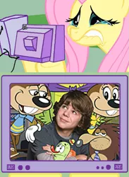 Size: 563x771 | Tagged: cartoon network, crying, derpibooru import, exploitable meme, fluttercry, fluttershy, meme, obligatory pony, out of jimmy's head, safe, television, tv meme