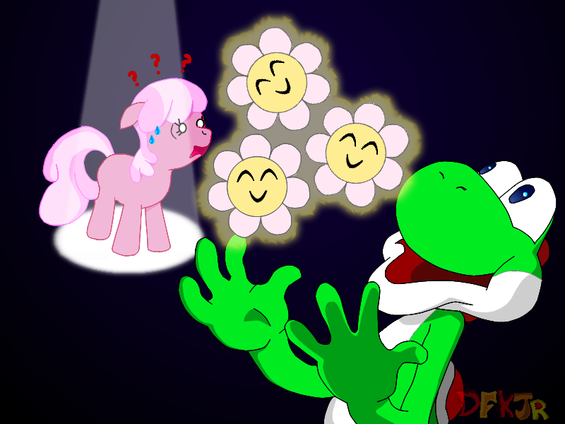 Size: 800x600 | Tagged: artist:dfkjr, cheerilee, crossover, cutie mark, derpibooru import, mammy, reference, safe, shocked, super mario bros., sweat, yoshi, yoshi's island