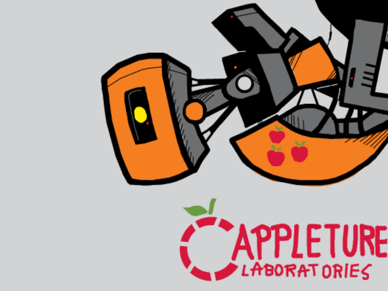 Size: 925x694 | Tagged: aperture science, applejack, artist needed, derpibooru import, glados, portal 2, portal (valve), pun, safe, solo, source needed