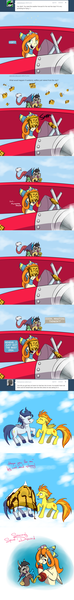 Size: 1000x8087 | Tagged: artist:skyfries, ask, ask-kid-discord, askspirit, chaos, comic, derpibooru import, discord, female, flying, food, male, messy, oc, plane, prank, safe, shipping, shipping denied, soarin', soarinfire, spitfire, straight, tumblr, tumblr crossover