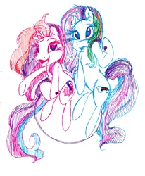 Size: 2521x3061 | Tagged: artist:misaspuppy, derpibooru import, duo, g3, rainbow dash, rainbow dash (g3), rarity (g3), safe, simple background, traditional art, white background