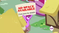 Size: 500x278 | Tagged: all new, berry punch, berryshine, berry's sign, derpibooru import, edit, edited screencap, exploitable meme, hub logo, meme, not an ad, safe, screencap, solo, testing testing 1-2-3, text