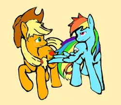 Size: 961x832 | Tagged: safe, artist:autumn-plains, derpibooru import, applejack, rainbow dash, appledash, butt touch, feathermarking, female, lesbian, never doubt tchernobog's involvement, shipping