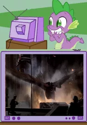 Size: 558x801 | Tagged: derpibooru import, excited, exploitable meme, godzilla, godzilla 2014, godzilla (series), hokmuto, human, kaiju, meme, muto, obligatory pony, safe, spike, tv meme