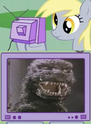 Size: 563x771 | Tagged: safe, derpibooru import, derpy hooves, kaiju, pegasus, pony, exploitable meme, female, godzilla, godzilla (series), mare, meme, obligatory pony, tv meme