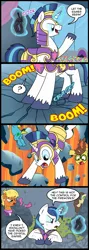 Size: 534x1500 | Tagged: artist:madmax, bane, comic, derpibooru import, destruction, didn't think this through, equestria games, equestria games (episode), falling, frown, glare, gotham city, magic, ms. harshwhinny, oc, oc:madmax, reference, rubble, safe, shining armor, shining armor is a goddamn moron, smiling, the dark knight rises, wide eyes