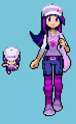 Size: 1100x1790 | Tagged: artist:shadowthezoroark, belt, clothes, derpibooru import, hat, human, humanized, pixel art, pokémon, safe, socks, sprite, striped socks, thigh highs, twilight sparkle