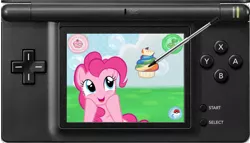 Size: 910x519 | Tagged: safe, artist:ipandacakes, derpibooru import, pinkie pie, earth pony, pony, cupcake, food, nintendo ds, pokémon, pokémon amie, rainbow cupcake, solo