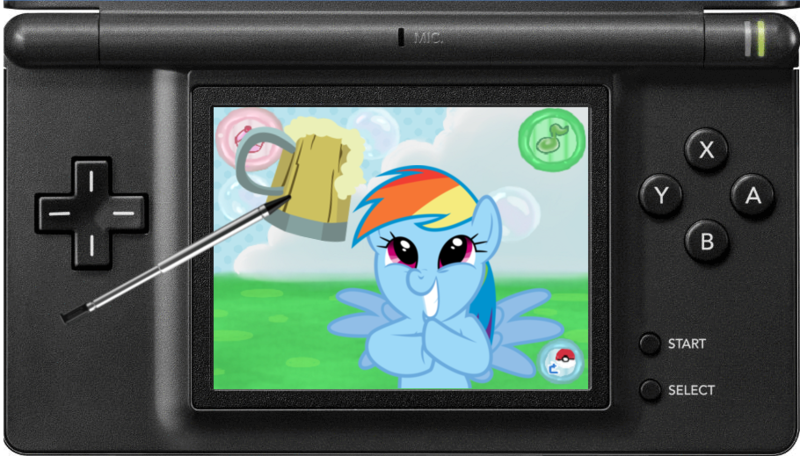 Size: 910x519 | Tagged: safe, artist:ipandacakes, derpibooru import, rainbow dash, cider, cider dash, cute, dashabetes, nintendo ds, pokémon, pokémon amie, solo