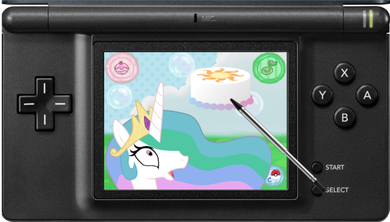 Size: 910x519 | Tagged: artist:ipandacakes, cake, cakelestia, derpibooru import, food, nintendo ds, pokémon, pokémon amie, princess celestia, safe