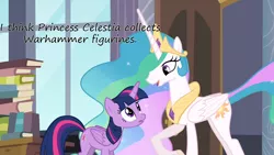 Size: 1280x720 | Tagged: safe, derpibooru import, screencap, princess celestia, twilight sparkle, twilight sparkle (alicorn), alicorn, pony, female, insane pony thread, mare, warhammer (game)