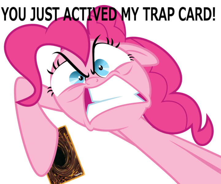 Size: 1228x1024 | Tagged: caption, card, derpibooru import, edit, image macro, meme, misspelling, pinkie pie, pinkie pride, safe, solo, text, trap card, you just activated my trap card, yu-gi-oh!