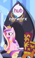 Size: 125x204 | Tagged: alicorn thrones, derpibooru import, duke of maretonia, equestria games, equestria games (episode), hub logo, neighbuchadnezzar, princess cadance, safe, screencap