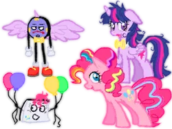 Size: 650x488 | Tagged: safe, artist:roselladoll1, derpibooru import, pinkie pie, twilight sparkle, twilight sparkle (alicorn), alicorn, pony, don't hug me i'm scared, female, mare, notepad (dhmis), tony the talking clock