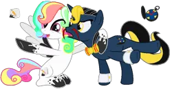 Size: 802x414 | Tagged: safe, artist:roselladoll1, derpibooru import, ponified, earth pony, pegasus, pony, bowtie, cutie mark, don't hug me i'm scared, notepad (dhmis), simple background, tony the talking clock, transparent background