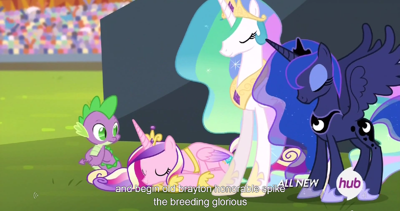 Size: 1534x811 | Tagged: bisexual, caption, derpibooru import, edit, edited screencap, equestria games, equestria games (episode), female, hub logo, infidelity, lesbian, male, meme, polyamory, princess cadance, princess celestia, princess luna, safe, screencap, shipping, spike, spikedance, spike gets all the mares, spikelestia, spilulestia, spiluna, straight, youtube caption