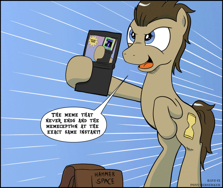 Size: 978x823 | Tagged: accepted meme that never ends, animated, artist:pony-berserker, button's offensive game, deep thought larson, derpibooru import, doctor who, doctor whooves, exploitable meme, m.a. larson, meme, memeception, oc, psychic paper, psychic paper meme, safe, the meme that never ends, time turner