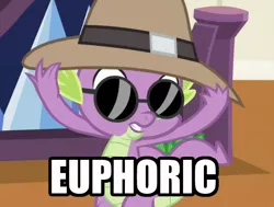 Size: 621x469 | Tagged: derpibooru import, drama, equestria games (episode), euphoric, fedora shaming, safe, screencap, solo, spike