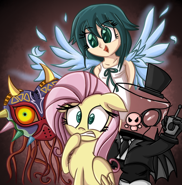 Size: 950x969 | Tagged: artist:daniel-sg, crossover, derpibooru import, dr. fetus, fluttershy, safe, saya no uta, super meat boy, the legend of zelda, the legend of zelda: majora's mask