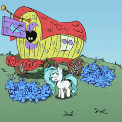 Size: 1000x1000 | Tagged: safe, artist:dreadcoffins, derpibooru import, oc, oc:teal swirl, unofficial characters only, pony, unicorn, ask teal swirl, animated, eating, poison joke, solo, trixie's wagon, tumblr