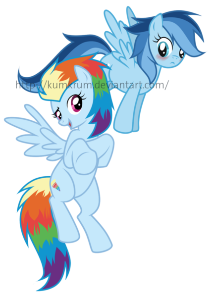 Size: 756x1056 | Tagged: artist:kumkrum, derpibooru import, female, oc, oc:ragtag, oc:shooting star, offspring, parent:rainbow dash, parent:soarin', parents:soarindash, safe, siblings, signature, sisters, unofficial characters only, watermark