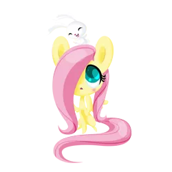 Size: 1000x1000 | Tagged: :<, angel bunny, artist:sweettots, blushing, chibi, cute, derpibooru import, eyes closed, fluttershy, impossibly large ears, looking up, :o, open mouth, safe, simple background, smiling, transparent background