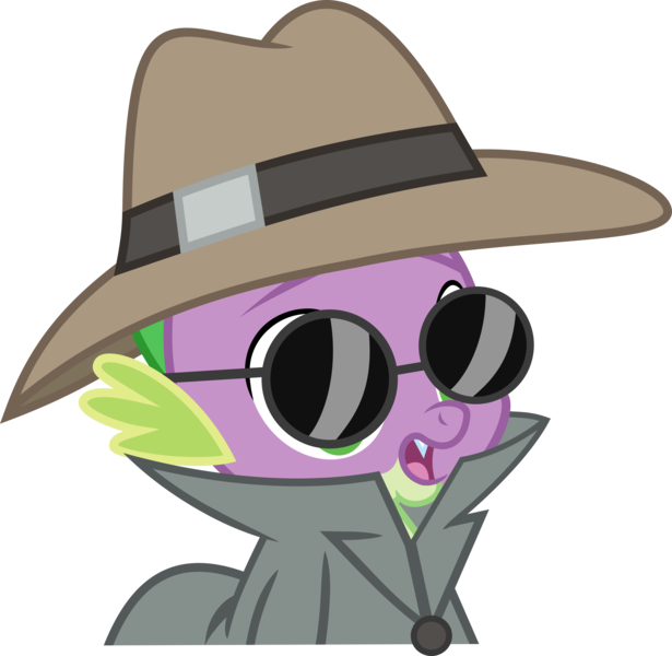 Size: 6000x5856 | Tagged: absurd resolution, artist:sir-teutonic-knight, clothes, derpibooru import, disguise, equestria games (episode), hat, safe, simple background, solo, spike, sunglasses, transparent background, trenchcoat, vector