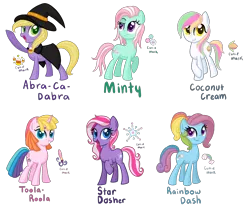 Size: 4608x3816 | Tagged: abra-ca-dabra, artist:thecheeseburger, coconut cream, derpibooru import, g3, g3 to g4, generation leap, minty, rainbow dash, rainbow dash (g3), safe, star dasher, toola roola