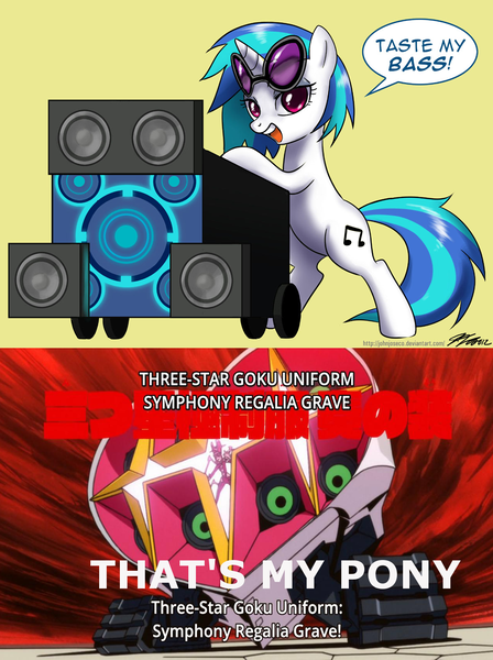 Size: 1193x1597 | Tagged: artist:johnjoseco, ask gaming princess luna, bass cannon, derpibooru import, kill la kill, meme, nonon jakuzure, safe, that's my pony, that's my x, vinyl scratch