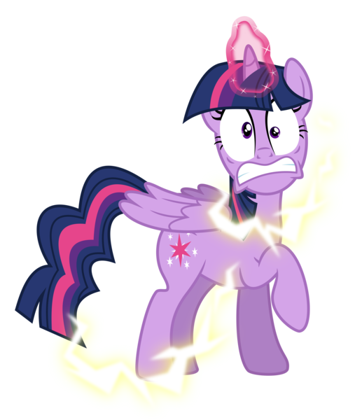 Size: 6000x7103 | Tagged: safe, artist:masem, derpibooru import, twilight sparkle, twilight sparkle (alicorn), alicorn, pony, twilight's kingdom, .svg available, absurd resolution, electrocution, female, gritted teeth, magic, mare, raised hoof, shocked, simple background, solo, transparent background, vector, wide eyes