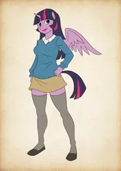 Size: 752x1063 | Tagged: alicorn, anthro, artist:thecreator9, clothes, derpibooru import, safe, skirt, solo, sweater, twilight sparkle, twilight sparkle (alicorn)