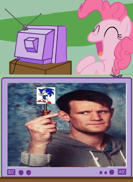 Size: 563x770 | Tagged: safe, derpibooru import, pinkie pie, crossover, doctor who, exploitable meme, image, jpeg, matt smith, meme, obligatory pony, pun, sonic screwdriver, sonic the hedgehog, sonic the hedgehog (series), tv meme, visual pun