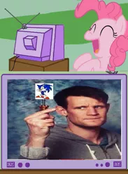 Size: 563x770 | Tagged: safe, derpibooru import, pinkie pie, crossover, doctor who, exploitable meme, image, jpeg, matt smith, meme, obligatory pony, pun, sonic screwdriver, sonic the hedgehog, sonic the hedgehog (series), tv meme, visual pun