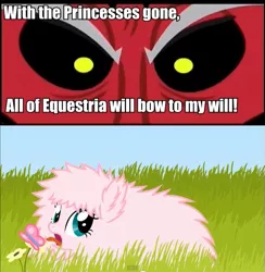 Size: 639x655 | Tagged: butterfly, derpibooru import, exploitable meme, grass, lord tirek, meme, oc, oc:fluffle puff, safe, tirek vs everyone meme, twilight's kingdom