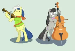 Size: 6900x4700 | Tagged: safe, artist:eillahwolf, derpibooru import, fiddlesticks, octavia melody, earth pony, pony, absurd resolution, apple family member, bipedal, bow, bow (instrument), cello, cello bow, duo, duo female, female, hat, mare, musical instrument, violin