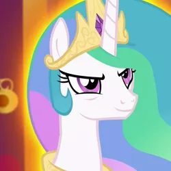 Size: 1000x1000 | Tagged: safe, derpibooru import, screencap, princess celestia, alicorn, pony, twilight's kingdom, >:), faic, female, glow, mare, meme, smiling, smirk, solo, trollestia, u mad